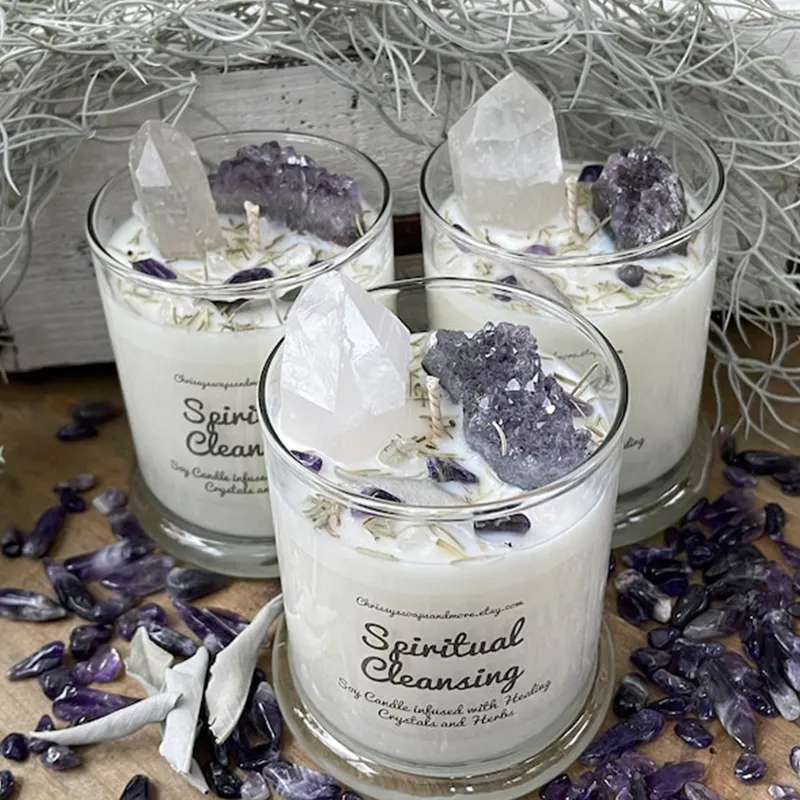 Luxury Christmas Gift Aromatherapy Bougie Gemstone Healing Crystal Scented Candles/Candels With Crystals Inside