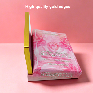 Cartes <span class=keywords><strong>Oracle</strong></span> personnalisées avec bords dorés, impression rose, jeu de tarot spirituel avec guide et coffret cadeau rigide de luxe avec couvercle et base - Product Image 2