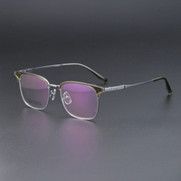 Gafas Ópticas OEM, Monturas de Titanio para Gafas, Montura de Gafas Ópticas para Hombre de Talla Grande, Media Montura, Estilo Retro, Alta Calidad