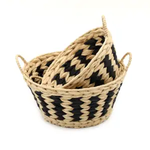 Best Selling Handmade Woven Paper Iron Frame Vegetable Double Ear Round Storage Basket