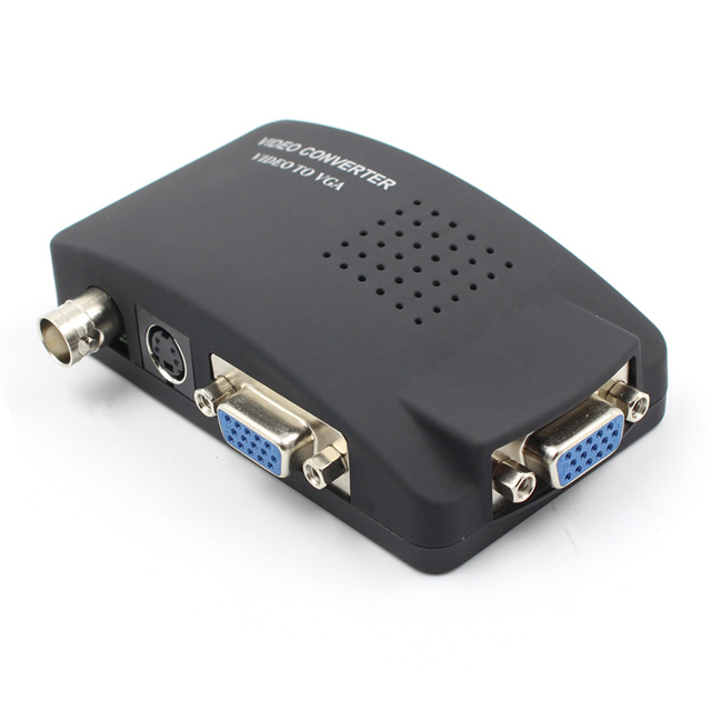 Fjgear RCA Composite AV S-Video to VGA Converter Box CCTV DVR PC Laptop to TV Projector VGA Input to VGA Output Video Conve