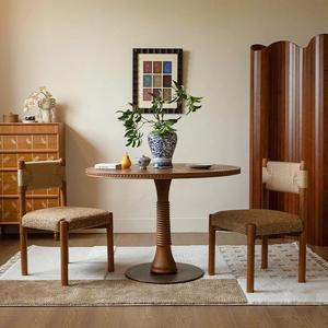 Chaise de salle à manger en bois massif style vintage, revêtement couleur noyer, pour salon, salle à manger, balcon - Product Image 2