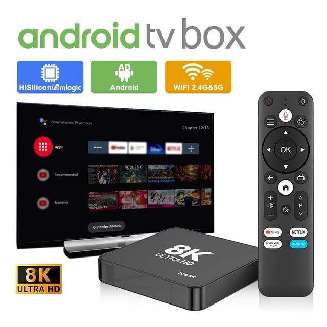 Cross-Border New 8K Android 4K Voice ATV Set-Top Box with Wireless for and Screen Mirroring