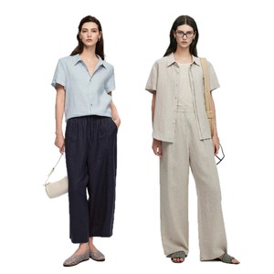 Conjunto de <span class=keywords><strong>Camisa</strong></span> Blanca de Lino Francés Estilo Old Money para Mujer, Verano 2026, Ligero, Holgado, Informal, con Pantalones Rectos por Encima de la Rodilla - Product Image 6