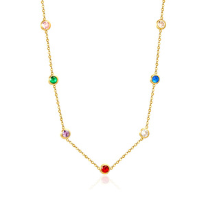 Collier à chaîne de clavicule en pierre ronde de couleur mixte pour femmes, bijoux à porter au quotidien, cadeau, en acier inoxydable, Design haut de gamme - Product Image 1