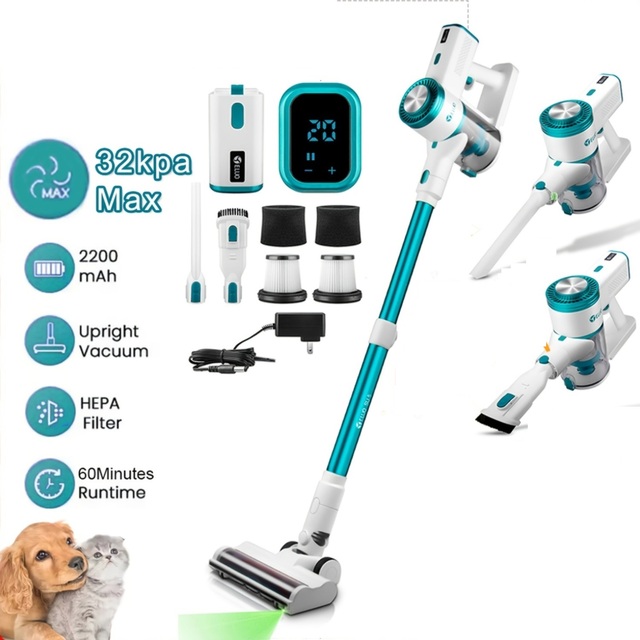 32kpa Suction Power Self-Standing Stick Cordless Vacuum Cleaner with Charging Dock Station Handheld for Pet Hair/Carpet/Floor
