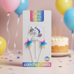 Bougies d'anniversaire licorne Party Love, lot de 3 avec étoiles, 6 cm - Product Image 3