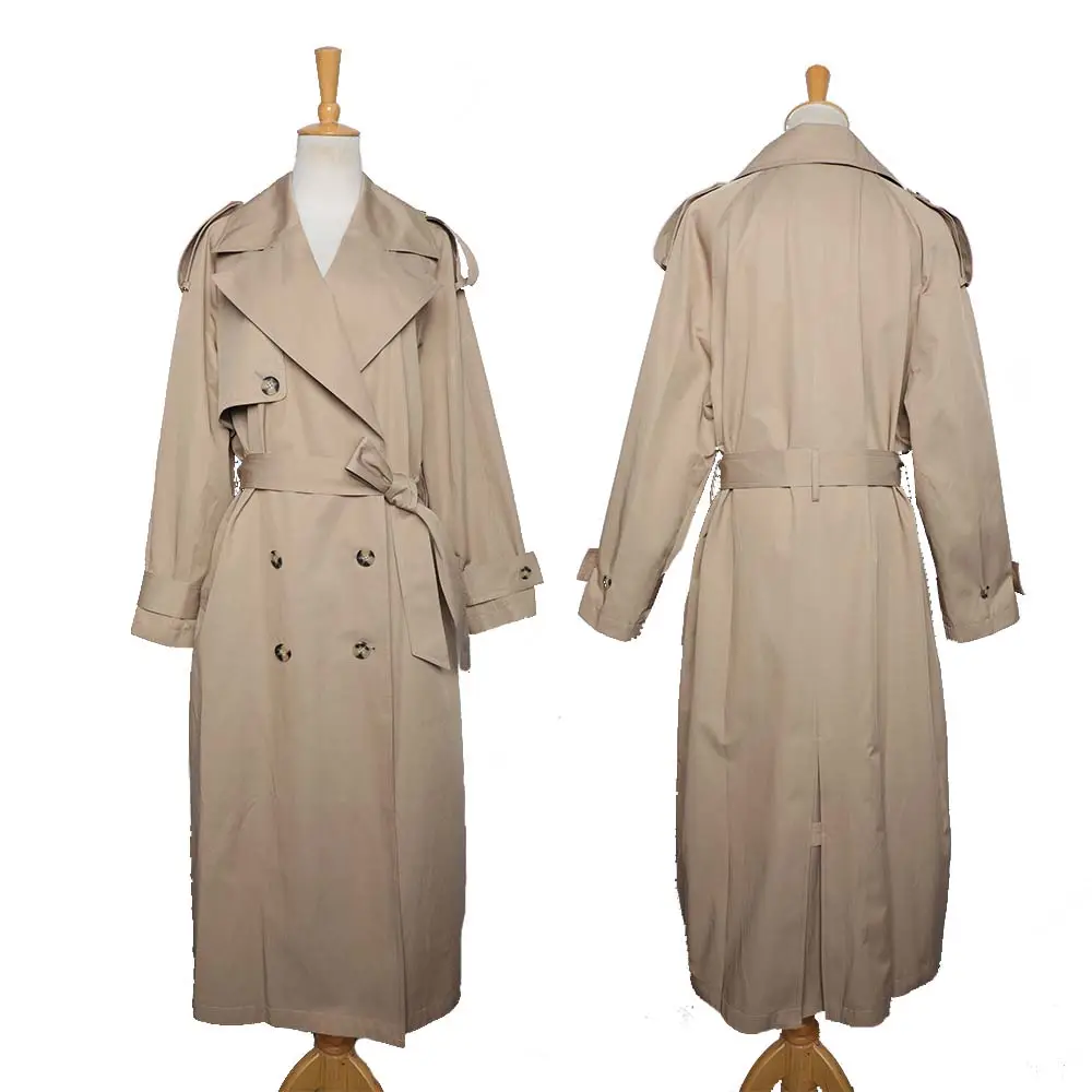 Klassischer Custom Revers Gürtel lange zweireihige Frauen Mantel Trenchcoat für Damen