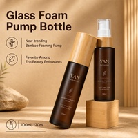 YAN Packaging – Nouvelle bouteille de luxe en verre ambré dépoli de 100 ml et 120 ml avec pompe à mousse et bouchon en bambou, distributeur moussant pour nettoyant visage et savon pour les mains