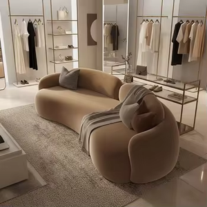 Sofá Cama Extensible Moderno de Terciopelo de Tres Plazas Color Crema para Centro Comercial, Casa de Huéspedes, Oficina, Tienda de Ropa, Salón de Belleza - Product Image 5