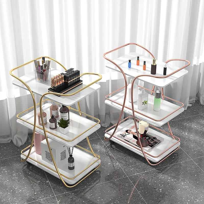 Modern ODM&OEM hair salon three-layer storage rack beauty living room  metal trolley