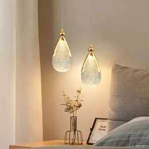 Lampu gantung samping tempat tidur, lampu gantung led akrilik emas modern desain dekoratif dalam ruangan samping tempat tidur ruang tamu