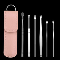 Kit de 6 cure-oreilles en acier inoxydable, nettoyeur de cérumen en spirale portable avec porte-clés