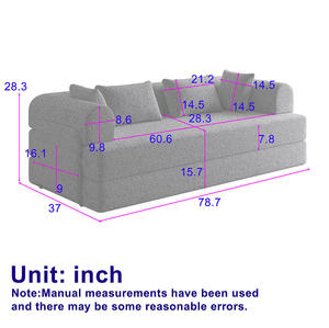 78.7-Inch L-Shape Modern Convertible Sleeper <b>Sofa</b> <b>Bed</b> Set with Chenille Folding Mattress Cylindrical Pillow and Side Pocket - Product Image 4