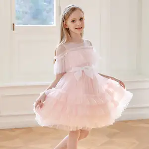 Moda boutique di alta qualità vestiti eleganti da bambina rosa tulle principessa abito da sposa abbigliamento per bambini per ragazze