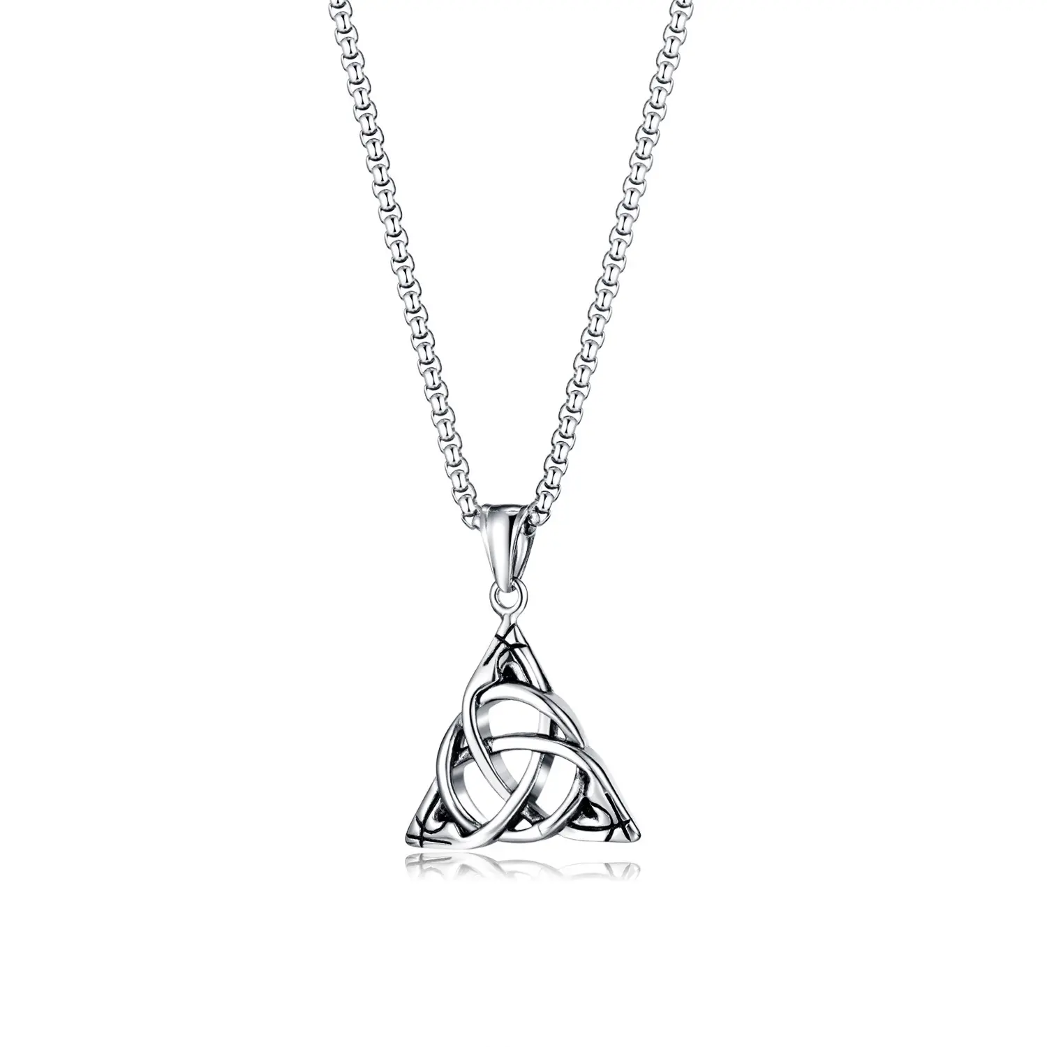 New fashion stainless steel ireland knot celtic triangle pendant necklace