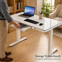 Bureau électrique moderne en métal avec tiroir rotatif, hauteur réglable pour poste de travail assis-debout à domicile ou au bureau