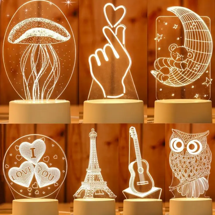 Lámparas Led de ilusión 3d, minilámparas acrílicas cálidas de dibujos animados creativos, decoración de escritorio, luces nocturnas