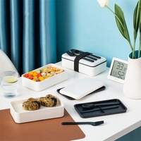 Boîte à lunch en bois écologique multifonctionnelle à double couche avec kit d'ustensiles en plastique, conteneur de rangement durable pour la cuisine des adultes