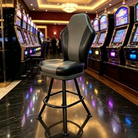 Chaise de bar de casino pivotante à dossier haut en cuir PU, chaise de jeu pour machine à sous, revêtement contrastant noir et gris, pieds en métal, chaise de salle de jeux