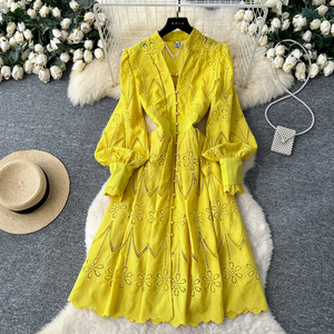 Vestido Midi Informal de Verano con Cuello en V Romano para Mujer, Manga Farol, Bordado Imperio, Vestido Calado - Product Image 3