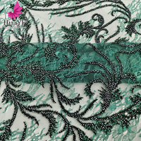 HY3536 Tissu de mariée en dentelle Chantilly 3D verte française perlée avec sequins, idéal pour Aso Ebi - Grande Vente