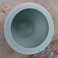 RXGB03-D-M Grand pot de fleurs en céramique Chinoiserie Orientale, bleu céladon, motif Phénix, pin et étang de lotus