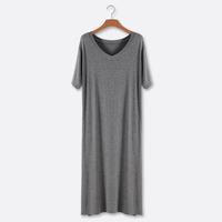 Robe décontractée d'été pour femme, longue, respirante, couleur unie, manches courtes, col en V, en coton noir, style t-shirt, chemise de nuit