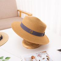 Chapeau de paille tissé à imprimé lettres pour femme, collection Printemps-Été 2026, chapeau de soleil à calotte plate, décontracté, pour la plage, les vacances et les voyages, protection UV