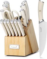 Ensemble de couteaux Kuisine 15 pièces en acier inoxydable à haute teneur en carbone avec bloc à couteaux, couteaux de chef, ciseaux et accessoires - Compatible lave-vaisselle, design moderne
