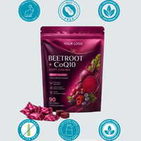OEM ODM Beetroot Plus CoQ10 Soft Chews Marque Privée cGMP Végétalien Sans OGM Soutien Énergétique et Circulation Saine Gummies à Croquer