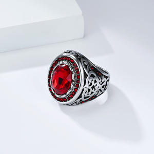 Anillos Vintage de Acero de Titanio con Piedras Preciosas, Engaste de Bisel con Piedras Rojas, Azules, Verdes y Negras, Joyería de Moda Unisex, Regalo - Product Image 3