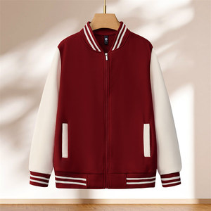 Unisex Baseball Jacket Thickening Polyester Solid Color Zip-Up Workwear Leisure Wear - Product Image 3