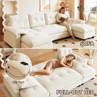 Canapé-lit en forme de U de 104,7 pouces, beige, lit escamotable 2 en 1, accoudoirs amovibles, ports USB, canapé-lit sectionnel surdimensionné