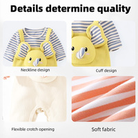 Combinaison bébé à manches longues rayée, style printemps-automne, motif éléphant, douce, à une seule couche, pour garçons et filles