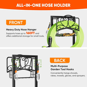 <b>Garden</b> hose holder with storage basket and tool <b>hooks</b>. Hose storage rack that can hold up to 160 feet of hose. - Product Image 4