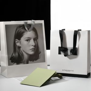 Custom Boutique Store Matte Black <b>White</b> Paperboard Gift <b>Bags</b> for Clothing Jewelry Glasses-Logo Included for <b>Small</b> Businesses - Product Image 1