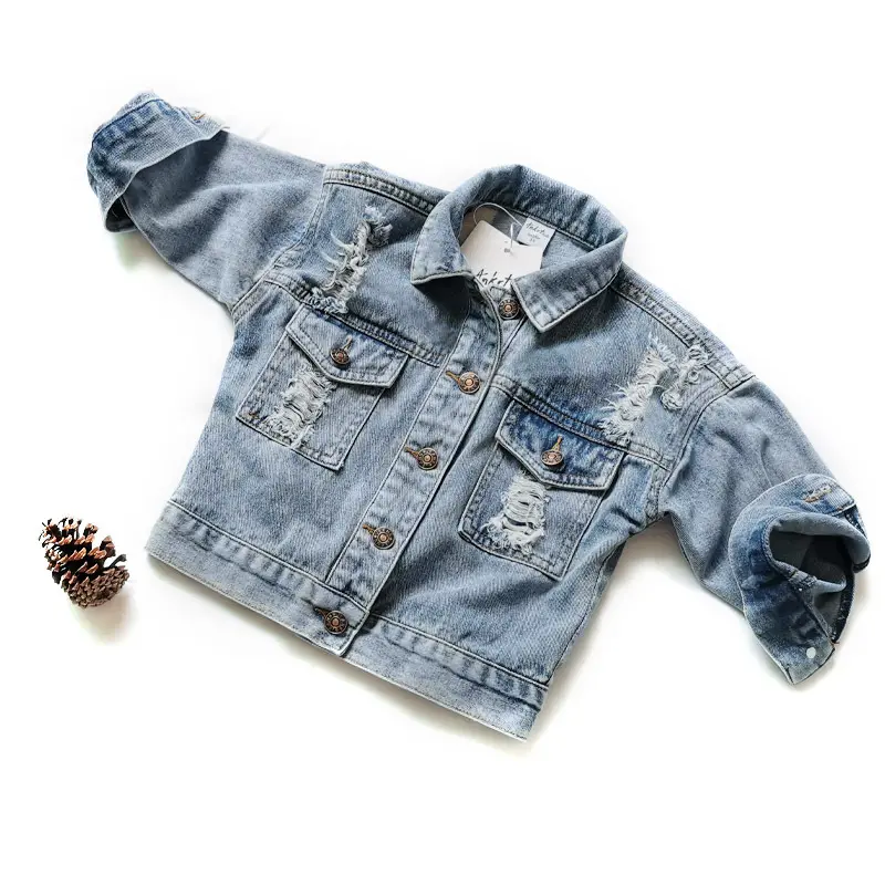 Spring Autumn Kids Jacket For Girls Ripped Holes Children Jeans Coats Boys Girls Demin Outerwear Costume 2-7Y