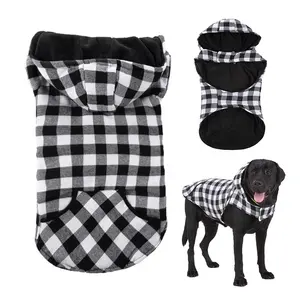 Classic Grid Big Dog Hoodie Clothes Luxury Harness Hole for Pet Leash Cotton Padded Winter Coat