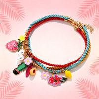 Zomerse Zoete Wind Vouw Aardbei Cactus Bloem Zinklegering Hangertje Ketting Meerlaags Touw Type Fruit Bloem Cadeau Dames