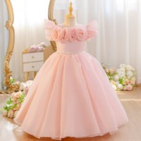 Robe de Demoiselle d'Honneur en Gros pour Filles 5-11 Ans, Robe de Princesse Unie avec Décoration Rose pour Fête, Concours, Anniversaire, Mariage, Robes Formelles