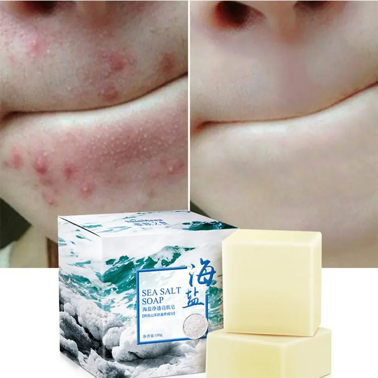 100G Natuurlijke Organische Zeezout Essentiële Olie Zeep Whitening Handgemaakte Geitenmelk Zeep Voor Verwijderen Huid Acne Diepe Reiniging gezicht Auto