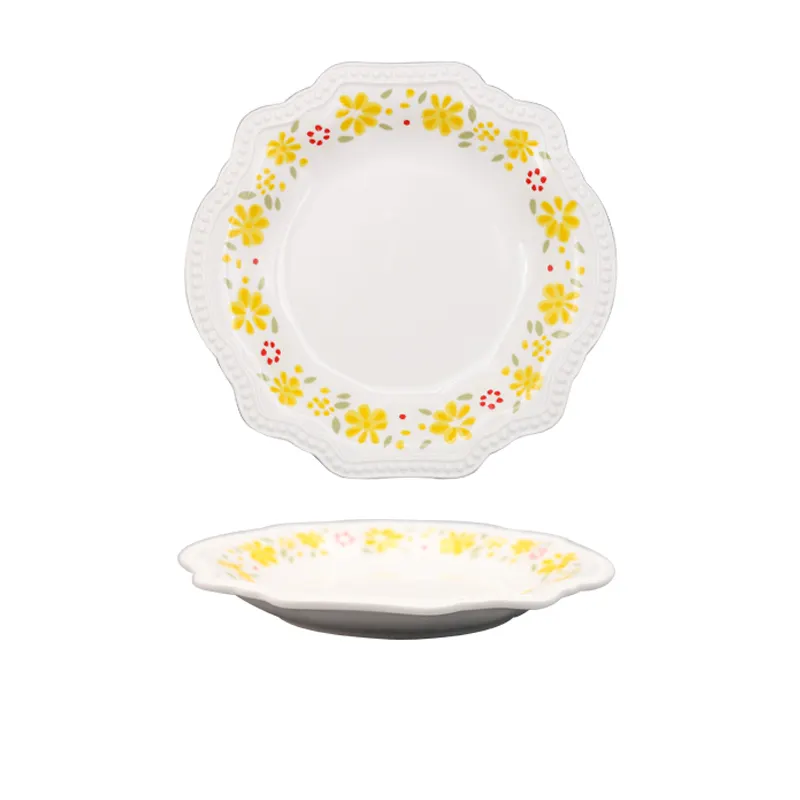 Креативная маленькая Желтая керамическая тарелка в стиле ретро Xinming с цветами, маленькая свежая тарелка для дома, Французская романтическая рельефная посуда