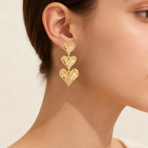 Boucles d'oreilles pendantes YTJX en forme de triple cœur texturé et cascade, bijoux de déclaration pour femme, idéales pour les fêtes et le quotidien - Product Image 4