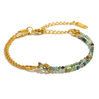 Bracelet double couche en acier inoxydable étanche personnalisé avec perles en pierre naturelle pour femme, bijoux de mode en gros pour la revente