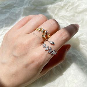 Dylam S925 Sterling <b>Silver</b> Fresh Sweet Branch Leaf Temperament Personality Fashion Trendy <b>Adjustable</b> Open <b>Rings</b> for Women Girls - Product Image 3
