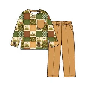 Ensemble décontracté pour garçons : T-shirt à manches longues avec poche et imprimé canard colvert, pantalon droit uni - Product Image 5