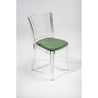 Chaise de salle à manger transparente Lucienne avec coussin rembourré en tissu TREVIRA vert Modèle 19C2005