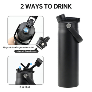Bouteille d'eau personnalisée avec logo, 24 oz, double paroi, isotherme sous vide, avec couvercle 2-en-1 à double usage (avec paille et couvercle sport à ouverture rapide) - Product Image 6