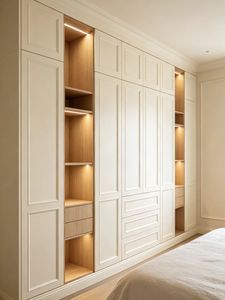 Armoire shaker sur mesure avec tiroirs et étagères ouvertes, meuble de rangement moderne pour chambre à coucher - Product Image 2